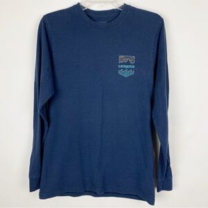 Patagonia Navy Recycled Cotton/Polyester Regular Fit Long Sleeve T-Shirt Size S